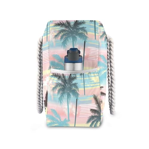 JUNZAN Tropical Pink Green Beach Tote Bag with Handles Beach Totes Bags for Women with Waterproof Pockets4