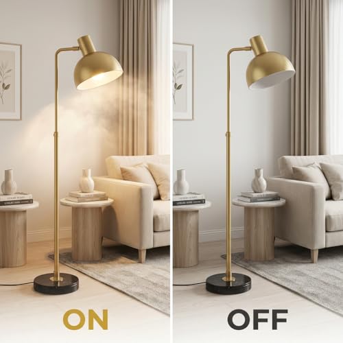 Image of Floor Lamp 3-Color CCT (Warm + Natural + Cold White) Gold Metal Standing Lamp for Living Room Bedroom Reading Corner Study