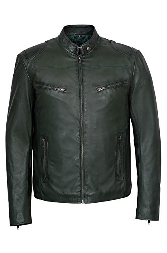 Smart Range 'Speed' Sr02 Men's Dark Green Washed Biker Style Motorcycle Real Leather Jacket (S) #TOP11