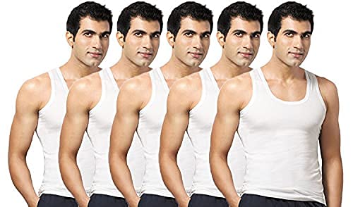 VIPSupreme Men's Sleeveless Cotton Regular Fit Vest (Pack Of 5) (Large) White