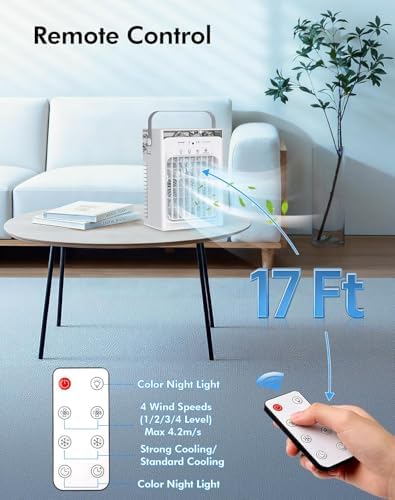 Portable Air Conditioners, Air Cooler Evaporative Personal Mini AC, 3 Wind Speed, 2-4-8H Timer, 3 Modes, Colorful Night Light, Portable AC for Room, Car, Bedroom, Camping