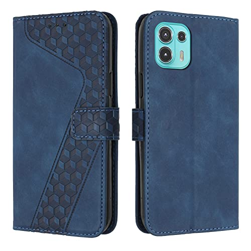 OKZone Funda para Motorola Moto Edge 20 Lite/Moto Edge 20 Fusion, PU Cuero Flip Carcasa Fundas Móvil de Tapa Libro Caso Piel PU Billetera Tarjetero Case Telefono Cubrir Móvil Phone Cover(Azul)
