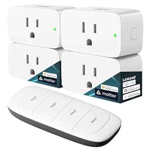 Linkind Matter Smart Plug with Remote, Work with Apple Home, Siri, Alexa, Google Home, SmartThings, Smart Outlet 15A/1800W Max, Smart Home Automation, Remote Control,Timer&Schedule, 2.4G Wi-Fi, 4 Pack