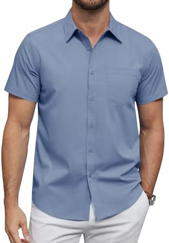 J.VER Hemd Herren Kurzarm Businesshemd Regular Fit Oberhemden Sommer Shirt | mit Tasche, Freizeithemd, Atmungsaktiv, Pflegeleicht, Knitterfrei, Büro, Hochzeit, Anzug, Arbeit, Urlau
