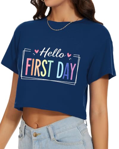 Image of Womens Crop Tops Summer Short Sleeve Round Neck T-Shirts Loose Fit Blouse
