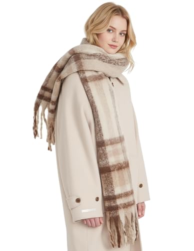 PAMEILA Scarf for Women Winter Warm Long Shawl Large Scarves Cold Weather Thick Blanket Scarfs Colorful Plaid,01 Beige