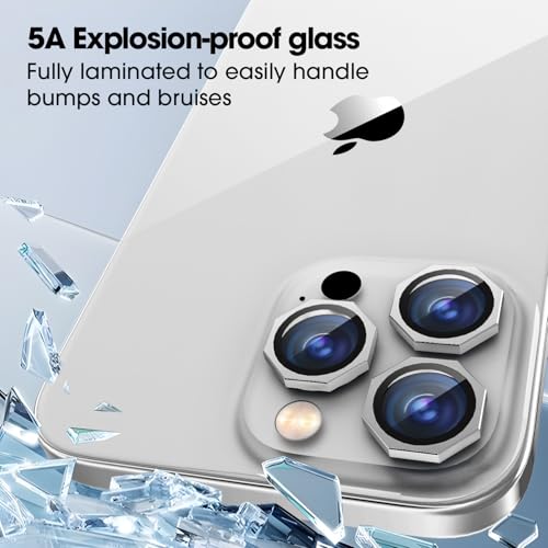Image of GadgetBite Snaptra Octagon Lens Protector Compatible With iPhone 15 Pro & iPhone 15 Pro Max - 9H Tempered Glass Camera Cover with Metal Ring, Scratch-Resistant,Camera Lens Protection - Silver