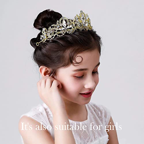 Exacoo Gold Tiara Wedding Tiaras and Crowns for Women,Rhinestone Queen Women Princess Crown Birthday Headbands Prom Bridal Party Halloween Costume