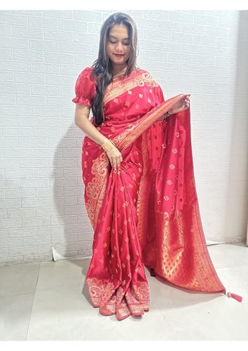 Image of Women's Banarasi Silk Georgette Saree Featuring Silver Sequin And Mirror Work