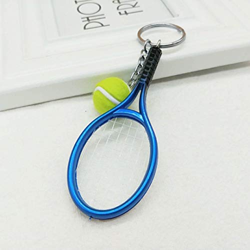 Color Mini Tennis Racket with Ball Keychain Key Ring