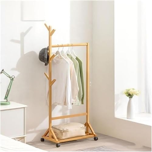 Perchero de bambú con ruedas y 6 ganchos