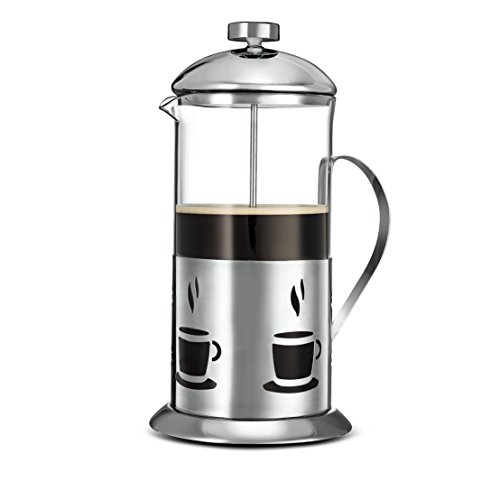 Stainless steel French Press Double Screen Better Filtering No Coffee Grounds Top Quality Construction Durable Long-Lasting By Kitchsmart (34 Oz, Coffee Mug)