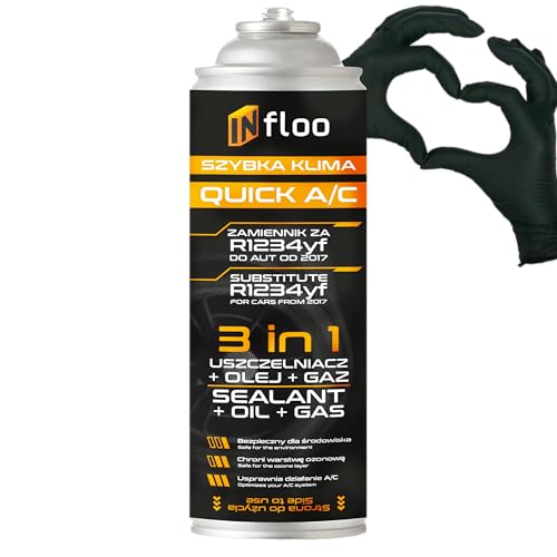INfloo Quick A/C 3-in-1 R1234yf – Gas + Öl + Dichtmittel – 185 g Kältemittel für Fahrzeugklimaanlagen ab Baujahr 2017