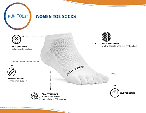 Image of FUN TOES Women's Cotton Toe Socks-Barefoot Running- Breathable- 6 Pairs Pack-Size 9-11 Lightweight