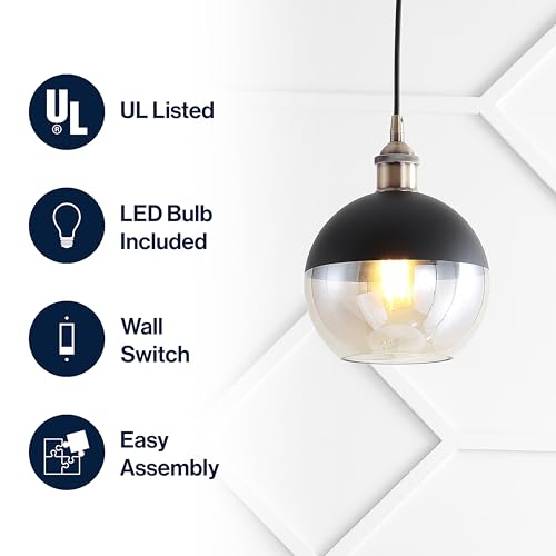 Image of JONATHAN Y Nixon 1-Light 7.5 inch Globe Pendant, Brass Gold /Black