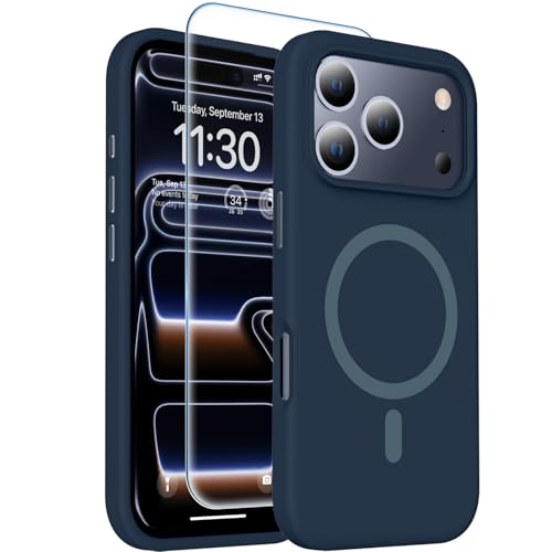 toaksi Magnetic for iPhone 17 Pro Case [Compatible with MagSafe] [Soft Anti-Scratch Microfiber Lining],Premium Silicone with Screen Protector,Shockproof Protective Phone Case 6.3",Midnight Blue