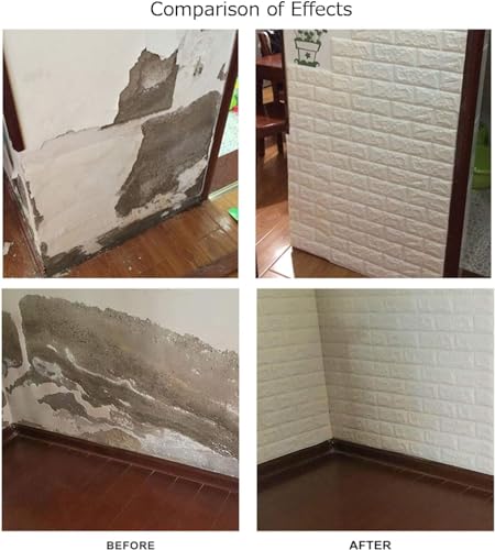 Image of POZET 3D Brick Wallpaper PE Foam self Adhesive Brick Design Wall Stickers /DIY Wallpaper for Home Hotel Living Room Bedroom Cafe Deco (70 x 77 cm) - White Pack of 20