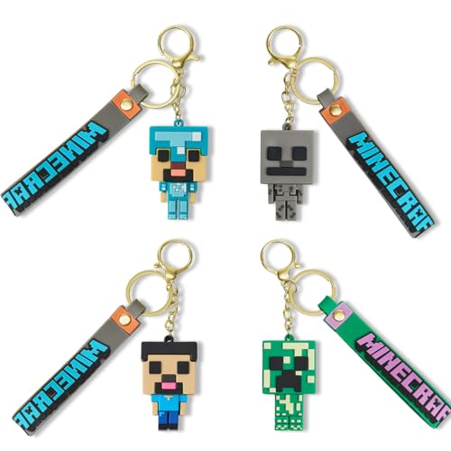 Lyomied 4 Pcs Pixel Keychains for Boys Game Theme Pendant Keychains Key ring Purse Backpack Key Accessories Wristlet