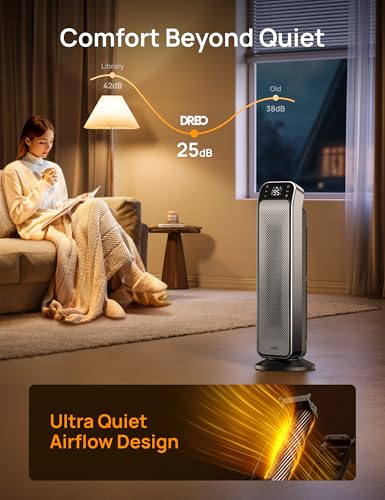 Image of DREO Space Heater Indoor, 25 inch 11.5ft /s Fast Portable Room Heater with Remote and Thermostat, 3 Modes, Overheating & Tip-Over Protection, Electric Heaters for Indoor Use Large Room, Bedroom, Silver