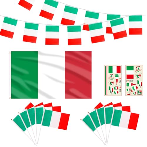 Jeu de Drapeau Italien-Italien Bunting Drapeau Drapeaux Italiens à la Main Tattoos Stickers Italiens Décoration de Fête Patriotique Fête Nationale...