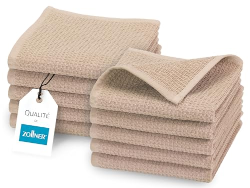 ZOLLNER Set de 10 Serviettes de Toilette en 30x30 cm - Serviettes durables en Beige - avec accroche...