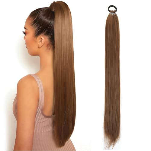 UZYXC Coda Capelli Extension Veri Effetto 70cm | Capelli Finti Donna in Castano Chiaro, Piu' Leggera e Voluminosa
