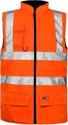 Image of Mens Fleece Lined Bodywarmer Gilet – Warm Sleeveless Vest with Multiple Pockets | Water-Resistant Soft Shell Waistcoat for Work, Outdoor & Everyday Use (UK, Alpha, M, Regular, Regular, Orange)
