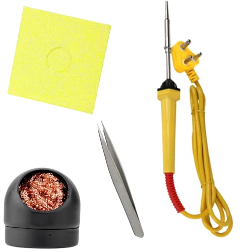 Image of Professional 25 Watt Soldering Iron With Tweezer, Sponge, and Tip Cleaner for Beginner and Intermediate 4 in 1 Combo (Pack of 4) (C5j)
