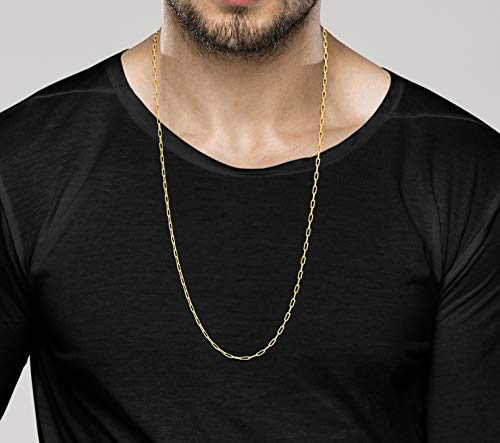 Image of Miabella Italian Solid 925 Sterling Silver, 18Kt Gold Plated 2.5mm Paperclip Link Chain Necklace for Women Men, Made in Italy
