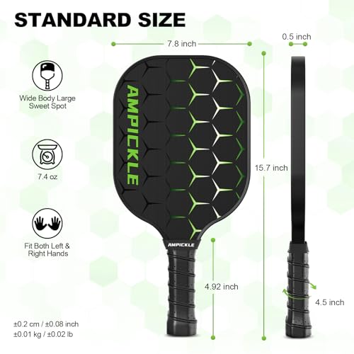 Image of Pickle Ball Paddle,Fiberglass Pickleball Paddles Set of 2,Frosted Surface Pickleball Rackets, USAPA Standards,Oversized Sweet Spot Pickle Ball Paddle for Indoor Outdoor (B-2Honeycomb Green)