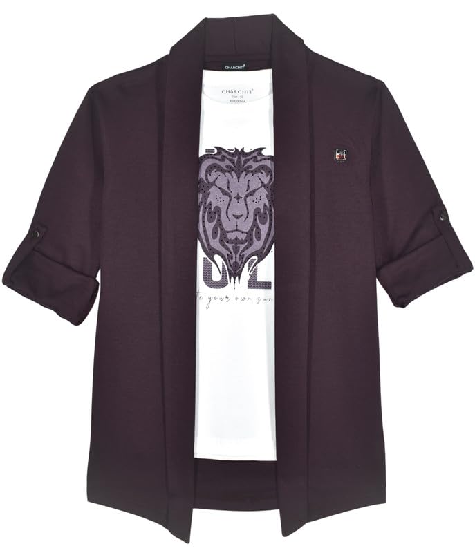 Image of Boys Full Sleeves Solid Shrug and T-Shirt