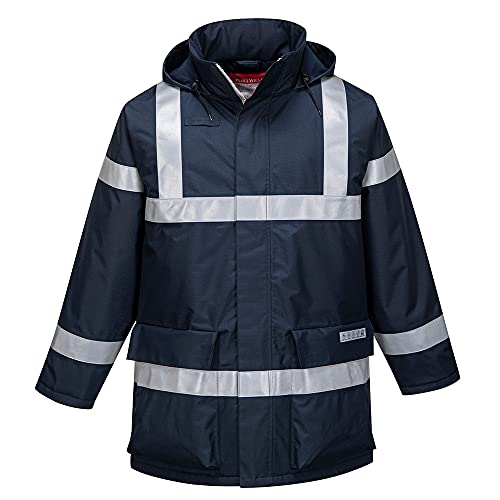 Portwest Chaqueta Antiestática E Ignífuga Bizflame Rain, Tamaño: M, Color: Marino, S785NARM