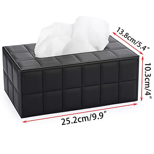 Image of Sumnacon Rectangular Leather Tissue Box Cover - Stylish Tissue Box Holder with Magnetic Bottom, Decorative PU Tissue Box for Vanity Dresser Night Stand Table Countertop Home Office Car,Grid Black