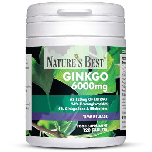 Ginkgo Biloba 6000mg | High Strength | 120 One-A-Day Vegan Tablets | Pure Grade Extract and Time Release Formula | UK Made and Purest Extract Available in the UK