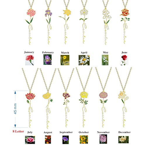 Birth Flower Name Necklace Personalized 18K Gold Plated Birth Month Flower Necklace Dainty Flower Necklace Custom Jewelry Mothers Birthday Christmas Gift for Women2