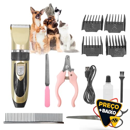 Máquina de Tosar Pet Profissional Kit Maquininha de Tosa Silenciosa Recarregável Para Cães Gatos com