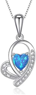 VANLAMS Opal Necklace for Women Sterling Silver Created Opal Birthstone Love Heart Pendant Necklace Gifts for Girls