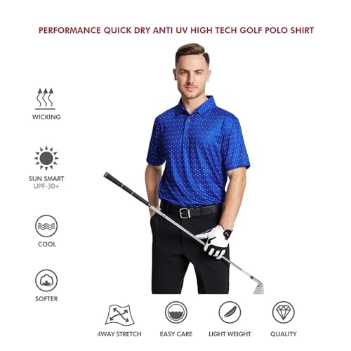 Image of Golf Shirts for Men Dry Fit Short Sleeve Print Performance Moisture Wicking Polo Shirt