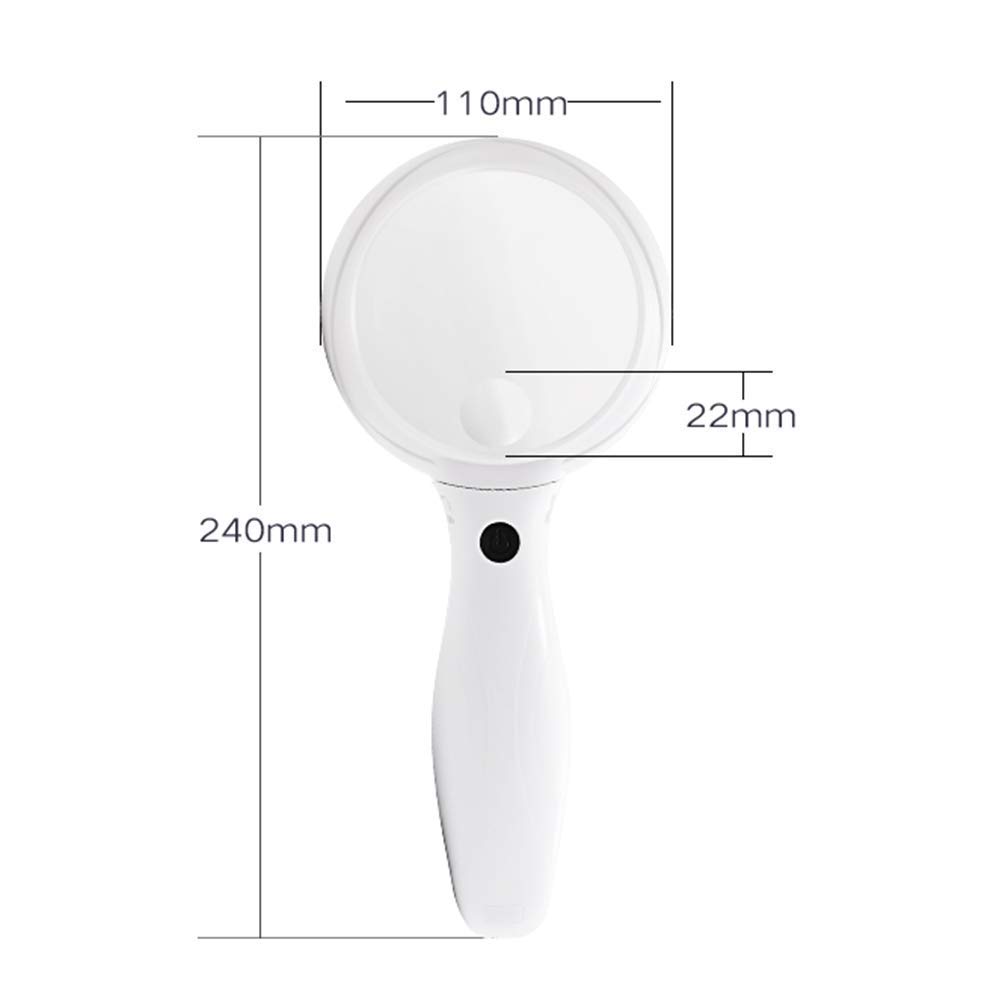 Extra große LED-Handlupe mit 2 Leuchten – 110 mm mit 30-facher und 60-facher Vergrößerung – Beleuchtete Leselupe für Senioren, Menschen mit Sehschwäche und Makuladegeneration