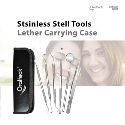 Image of Nuevo Dental tools Cleaning Kit Premium German Stainless Steel Plaque Cleaner, Tartar Remover, 6 Pieces Oral Care Instruments with Case Suitable for Adults Kids and Pets (Black)