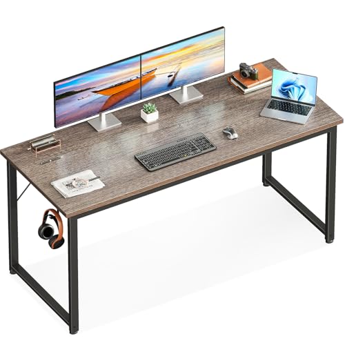 Image of Casaottima 54 Inch Computer Desk for Home Office, Study Writing Table for Small Spaces, Simple Modern Desk with Headphone Hooks, Grey Oak