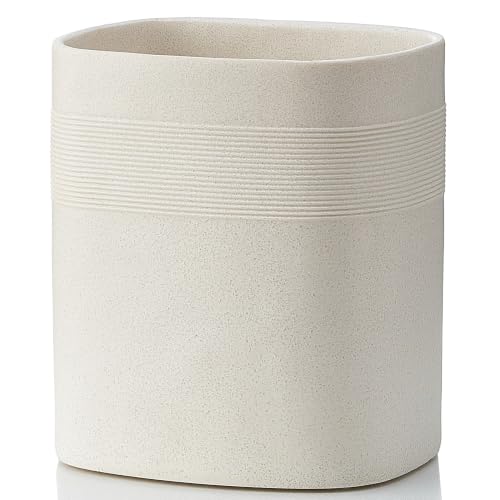 Image of Polytree Beige Stone-Look Small Bathroom Trash Can, Simple Oval Stone Look Garbage Bin, Resin Decorative Waste Basket for Kitchen Office, Home Decor, Bedroom, Living Room