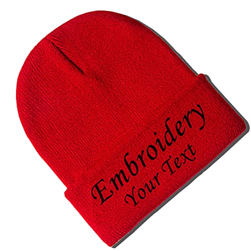 MaquiGra Chapeaux en Tricot de nom personnalisé, Bonnets d'hiver pour Femmes et Hommes Chapeau Montre tricoté à la Mode, Laine Texte brodé, Rouge, 60cm(23.6inch Cover