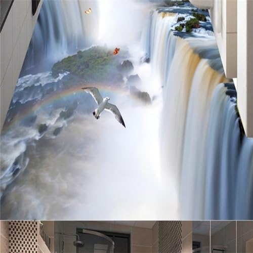 Wandtattoo 3D Effekt Badezimmerboden-Wasserfall-3D-Tapeten-Wandbild,...