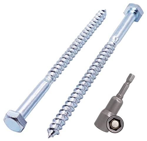 SKIR'CO Lot de 10 vis à bois hexagonales DIN 571 en acier zingué M8 x 120 mm - Vis tire-fond hexagonales - Vis tire-fond (avec embout hexagonal magnétique)
