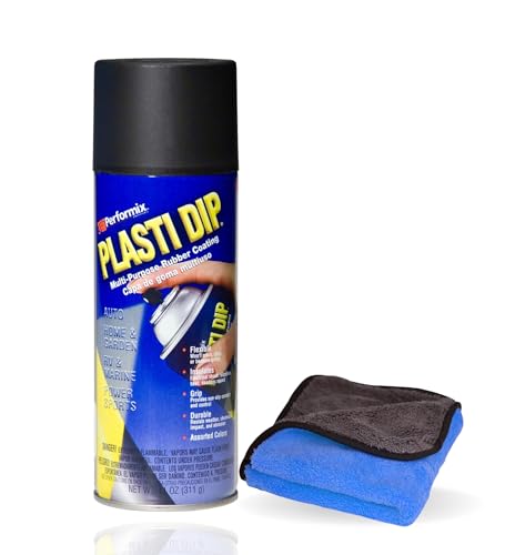 Plasti Dip Black Matte Spray 11 oz Bundle with Microfiber Cloth – Peelable, Protective Multi-Purpose Rubber Spray Coating for Tools, Auto & DIY Projects – Gift Set (2 Items)