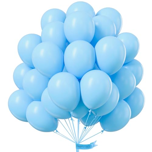 Image of PartyWoo Light Blue Balloons 50pcs Baby Pastel Sky Aqua Blue Color 12 Inch | Balloons for Birthday Gender Reveal Wedding Anniversary Baby Shower Graduation Bachelorette Party Decorations Blue-Y4