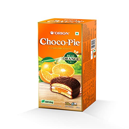 Image of ORION Orange Choco Pie (6 pies) Centre-Filled Chocolate Biscuit - Orange Flavor,168g (Pack of 3)