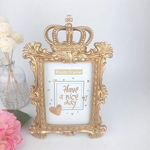 Cozomiz Gold Ornate Textured Hand-Crafted Resin Picture Frame with Easel for Tabletop Display Crown Vintage Decorative High Definition Glass Photo Frame for 7 x 5 Inches Rectangular Frame Cover