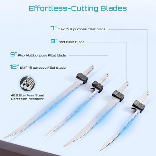 image for Seesii Cordless Electric Fillet Knife with 4 Blades, High Speed Rechar